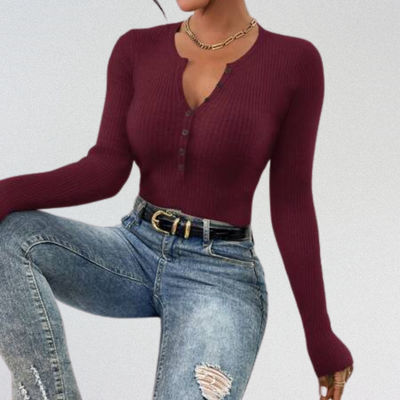 ESTEFANIA™ – Everyday Button-Front Long Sleeve Top