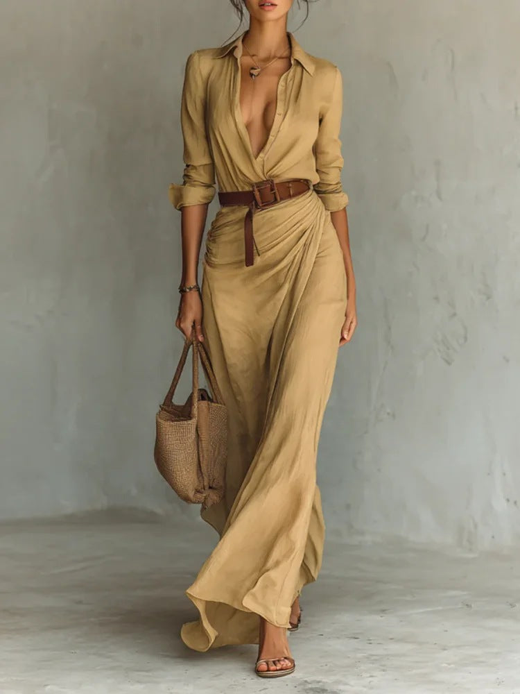 Maxime -  Lapel-Wrap Maxi Dress