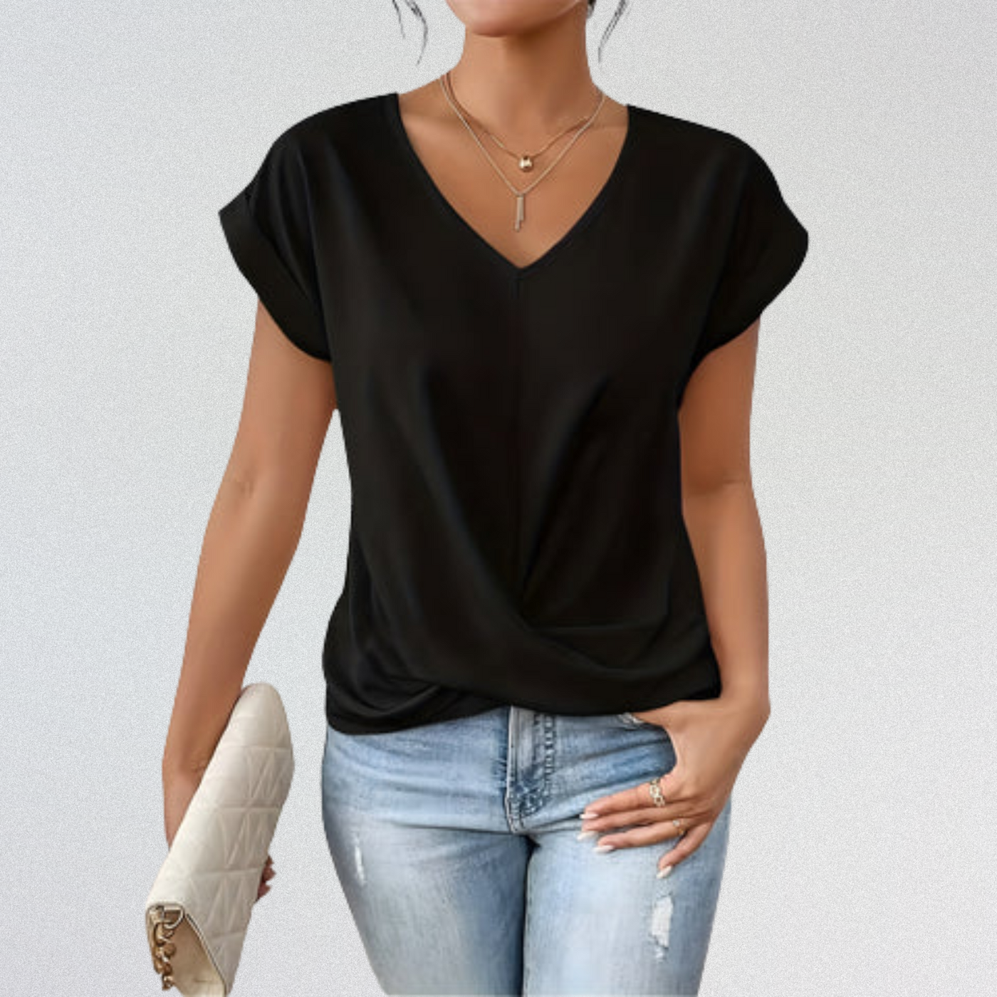MEIKA™ – Classic Twist Detail V-Neck Top