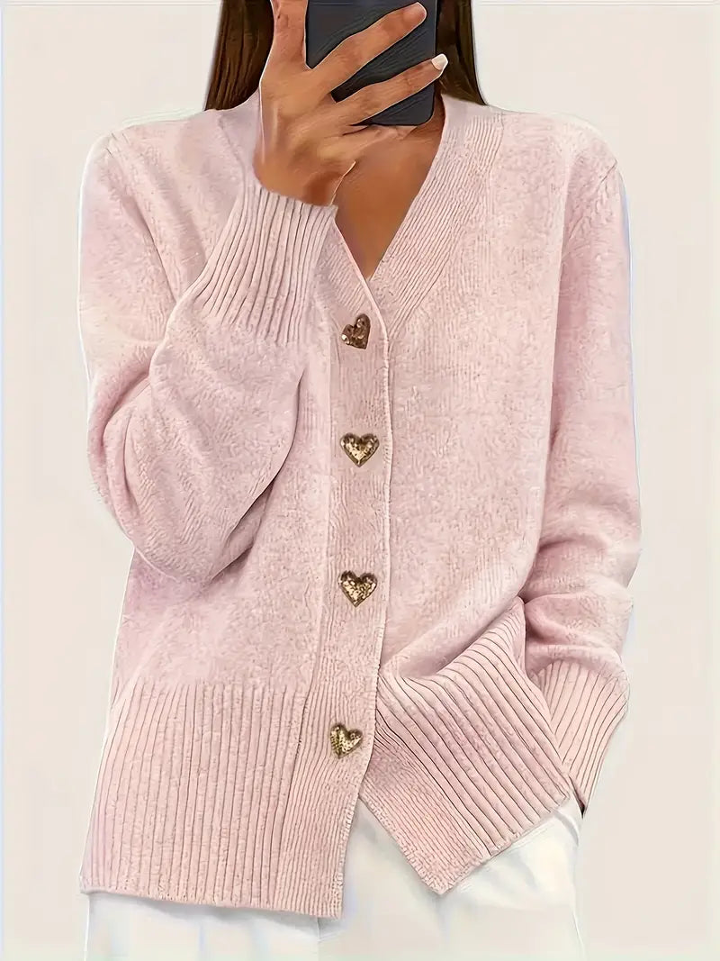 Adele™ - Elegant Heart Button Cardigan