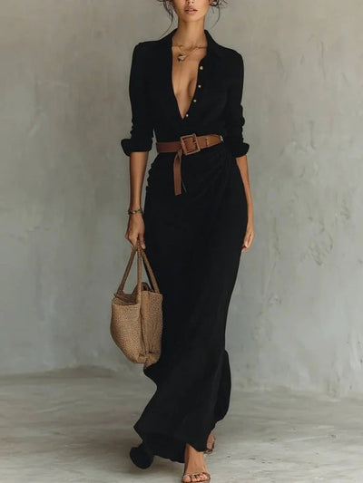 Maxime -  Lapel-Wrap Maxi Dress
