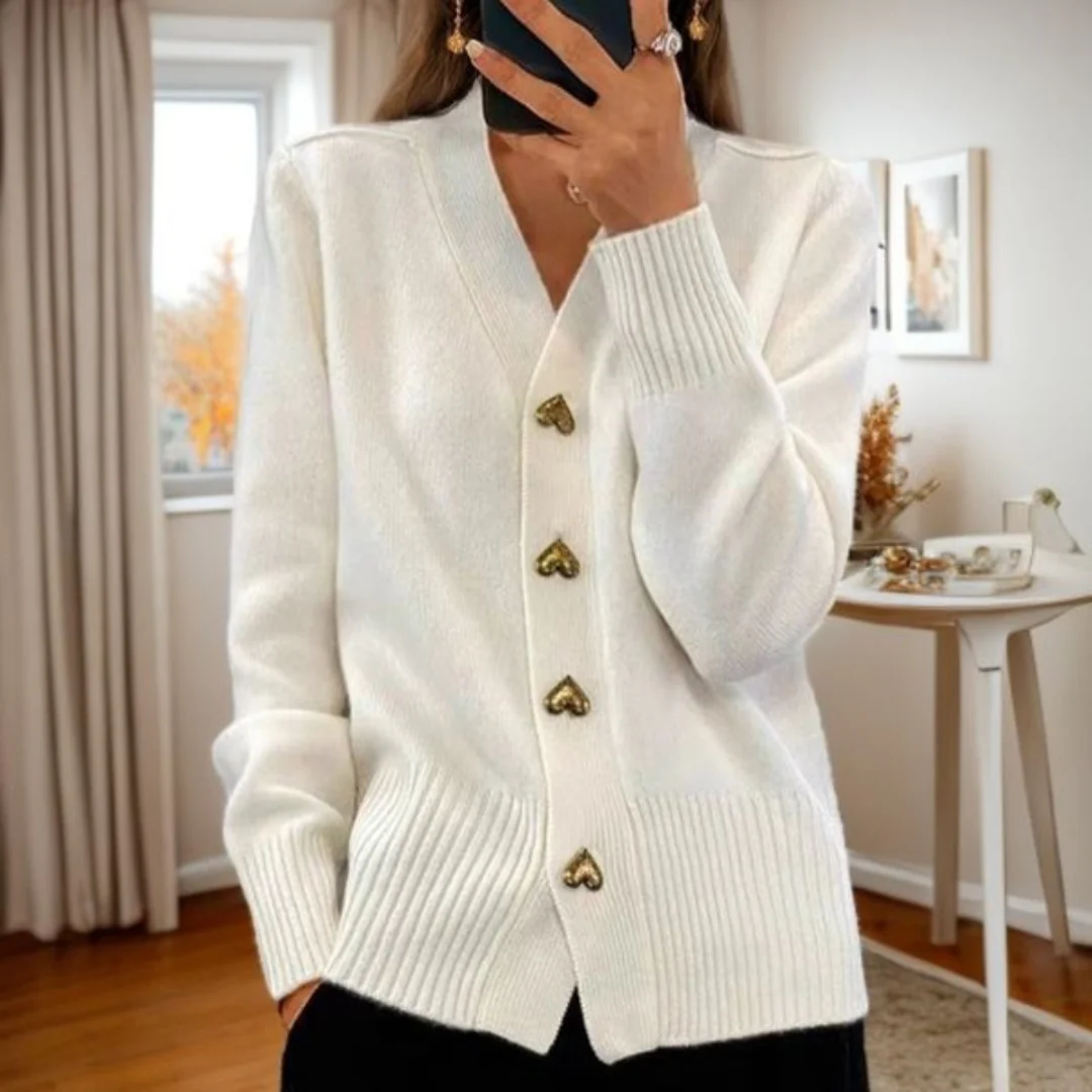 Adele™ - Elegant Heart Button Cardigan