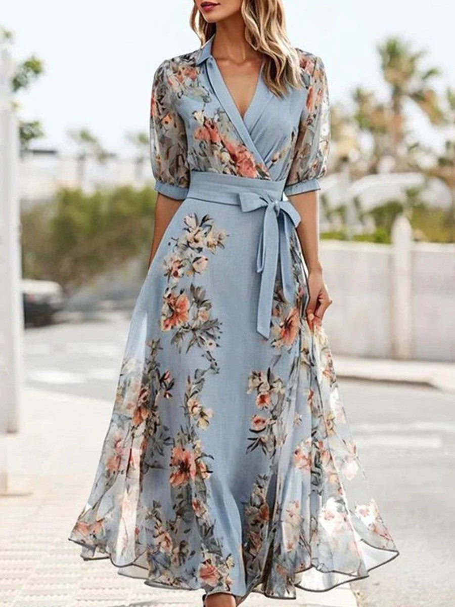Elsie™ - Floreal V-Neck Midi Dress For Elegant Comfort