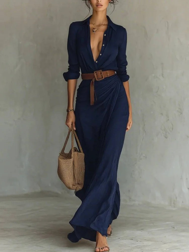 Maxime -  Lapel-Wrap Maxi Dress