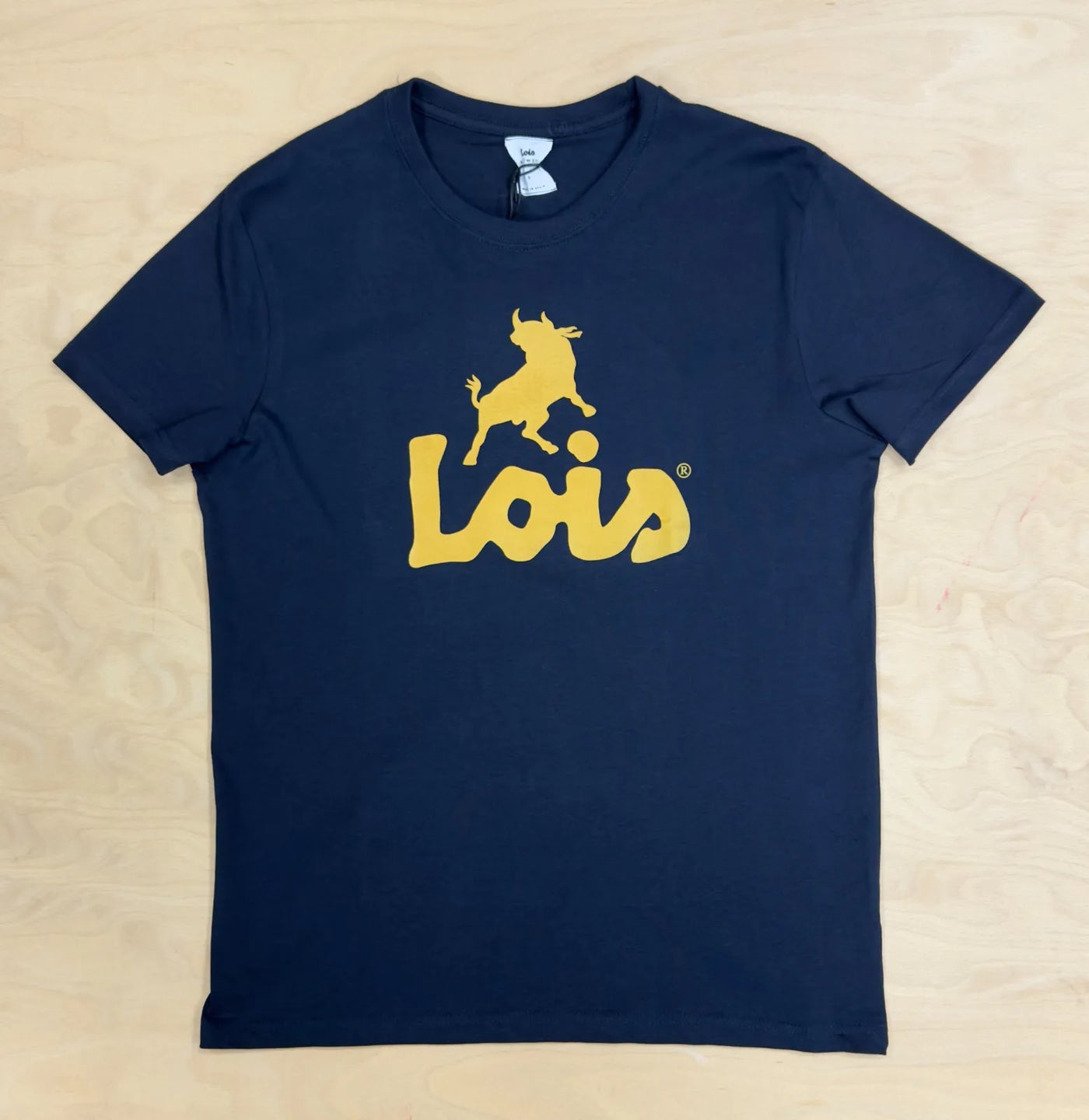 Lois Jeans Men's Classic Big Logo T-shirt, Navy Blue Yellow Baco 6618