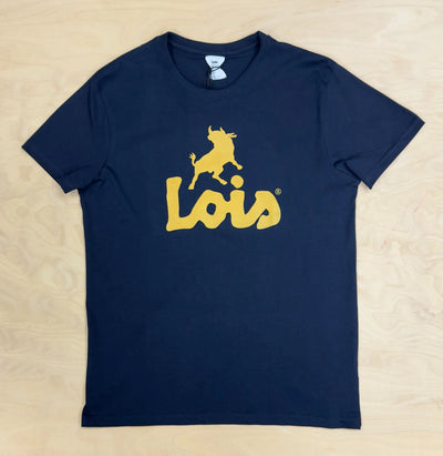 Lois Jeans Men's Classic Big Logo T-shirt, Navy Blue Yellow Baco 6618