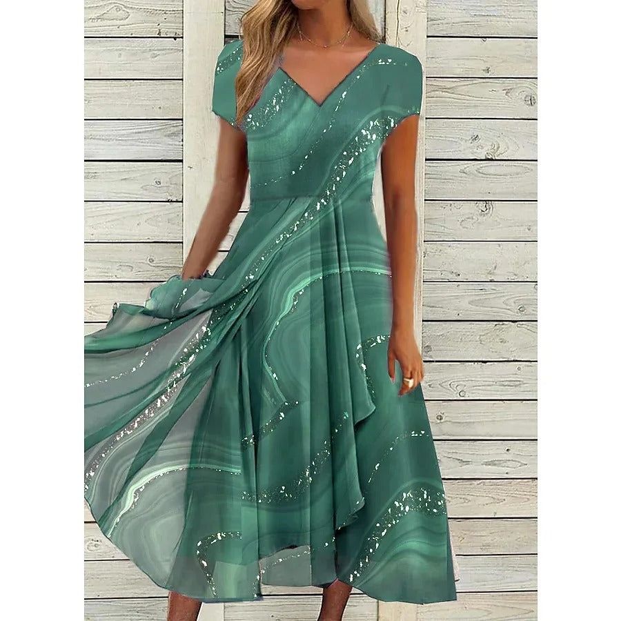 Isha™ – Elegant V-neck Midi Dress