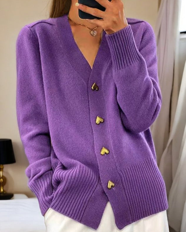 Adele™ - Elegant Heart Button Cardigan